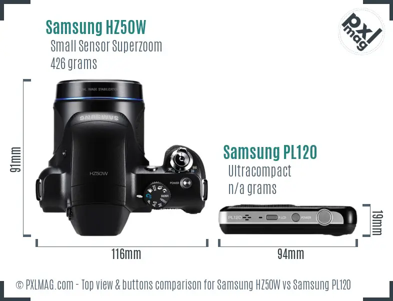 Samsung HZ50W vs Samsung PL120 top view buttons comparison