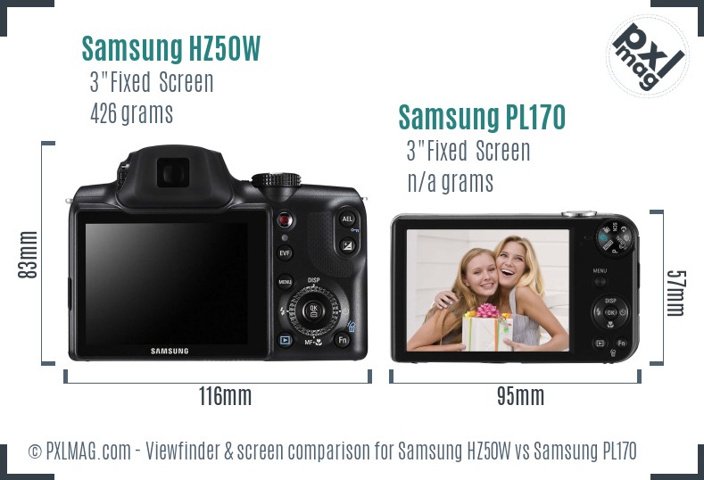 Samsung HZ50W vs Samsung PL170 Screen and Viewfinder comparison