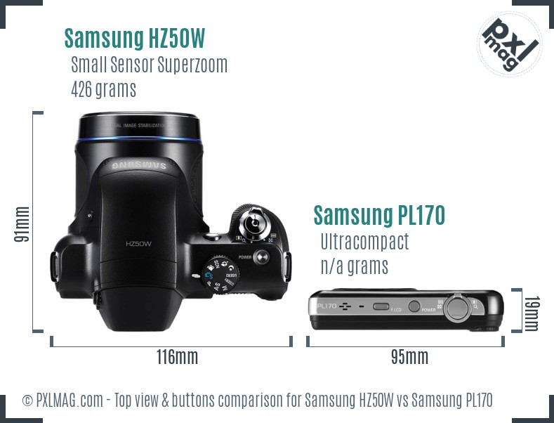 Samsung HZ50W vs Samsung PL170 top view buttons comparison