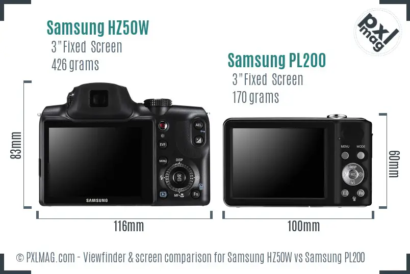 Samsung HZ50W vs Samsung PL200 Screen and Viewfinder comparison