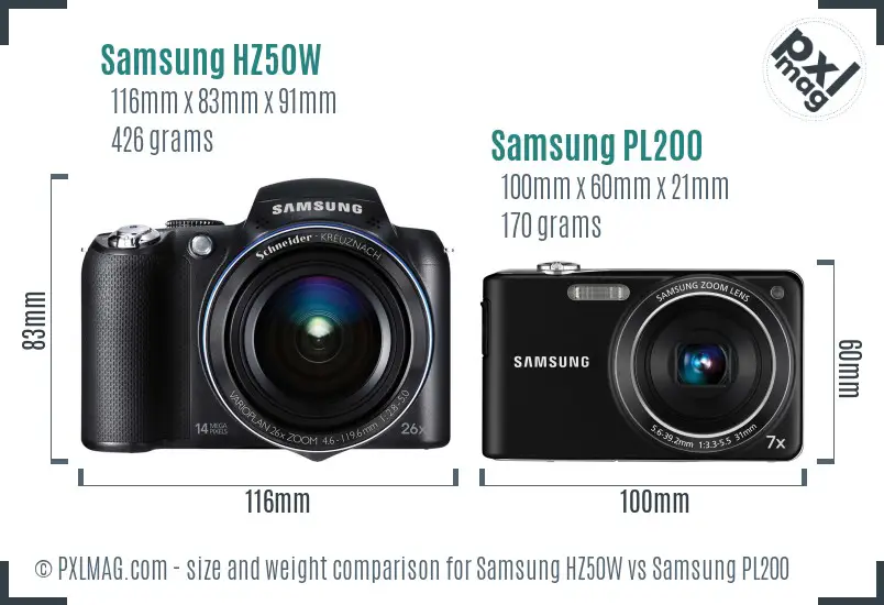 Samsung HZ50W vs Samsung PL200 size comparison