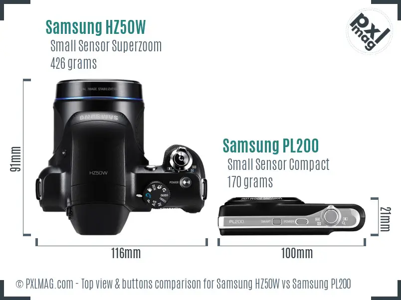 Samsung HZ50W vs Samsung PL200 top view buttons comparison