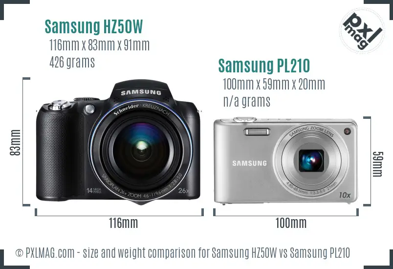 Samsung HZ50W vs Samsung PL210 size comparison Samsung HZ50W vs Samsung PL210 size comparison