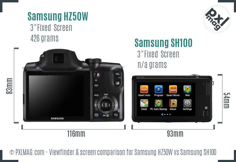 Samsung HZ50W vs Samsung SH100 Screen and Viewfinder comparison