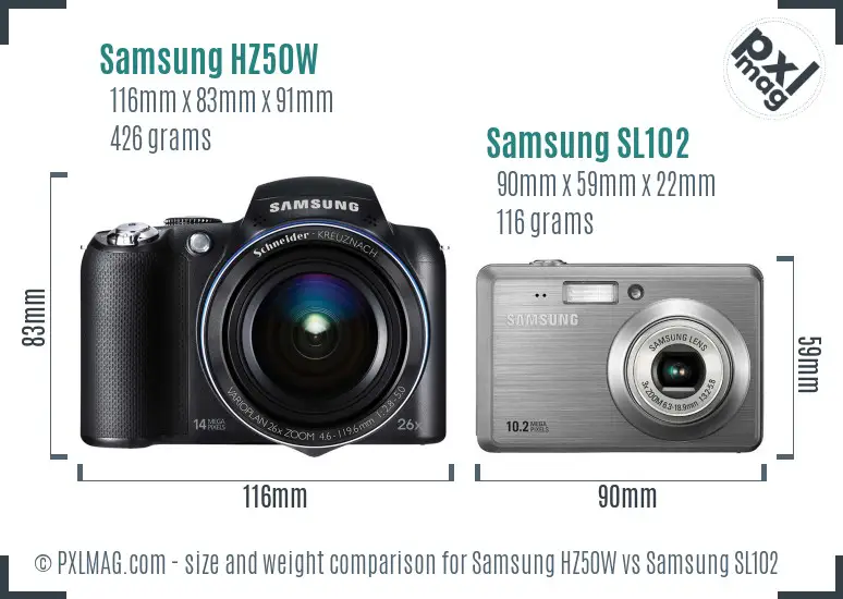 Samsung HZ50W vs Samsung SL102 size comparison Samsung HZ50W vs Samsung SL102 size comparison