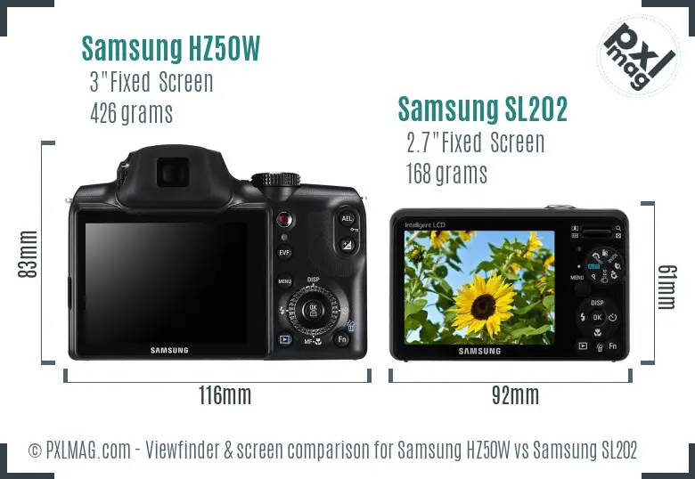 Samsung HZ50W vs Samsung SL202 Screen and Viewfinder comparison