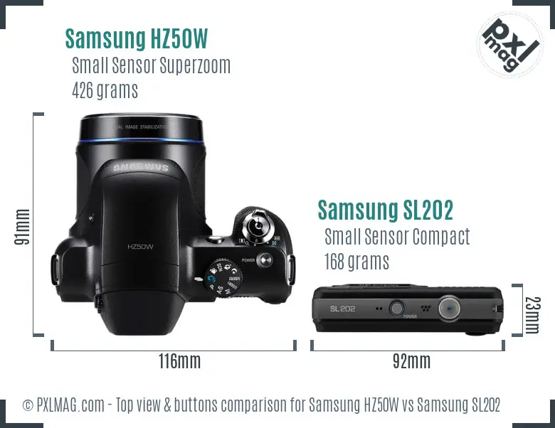 Samsung HZ50W vs Samsung SL202 top view buttons comparison
