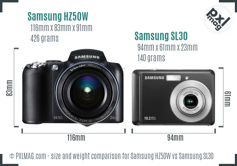 Samsung HZ50W vs Samsung SL30 size comparison Samsung HZ50W vs Samsung SL30 size comparison