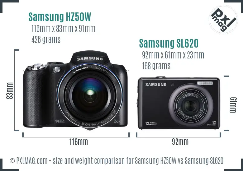 Samsung HZ50W vs Samsung SL620 size comparison