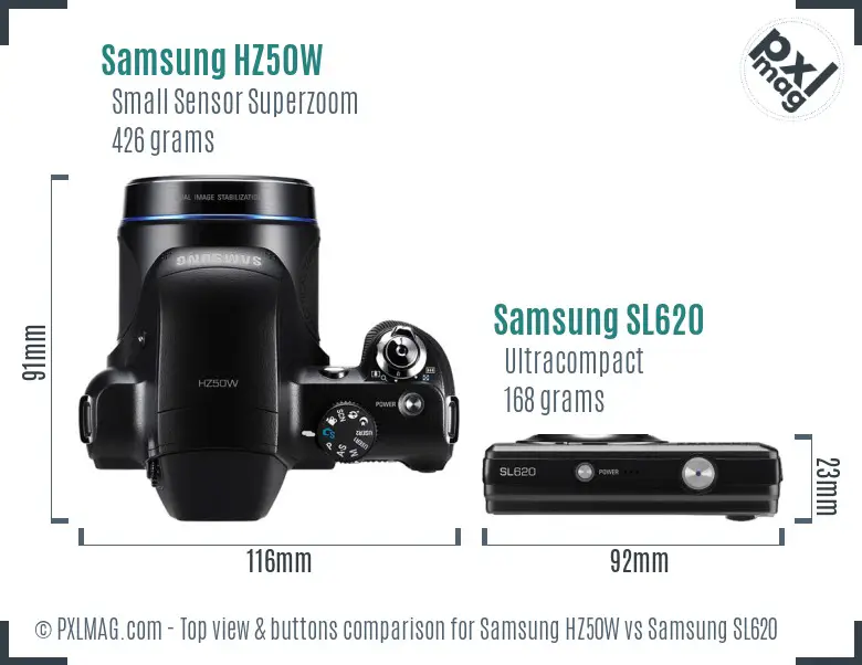 Samsung HZ50W vs Samsung SL620 top view buttons comparison