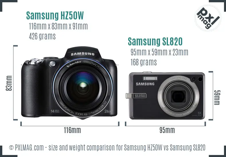 Samsung HZ50W vs Samsung SL820 size comparison
