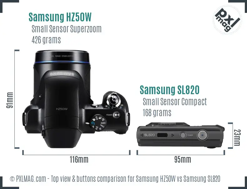 Samsung HZ50W vs Samsung SL820 top view buttons comparison