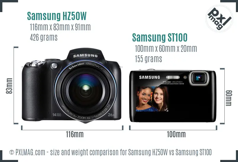 Samsung HZ50W vs Samsung ST100 size comparison