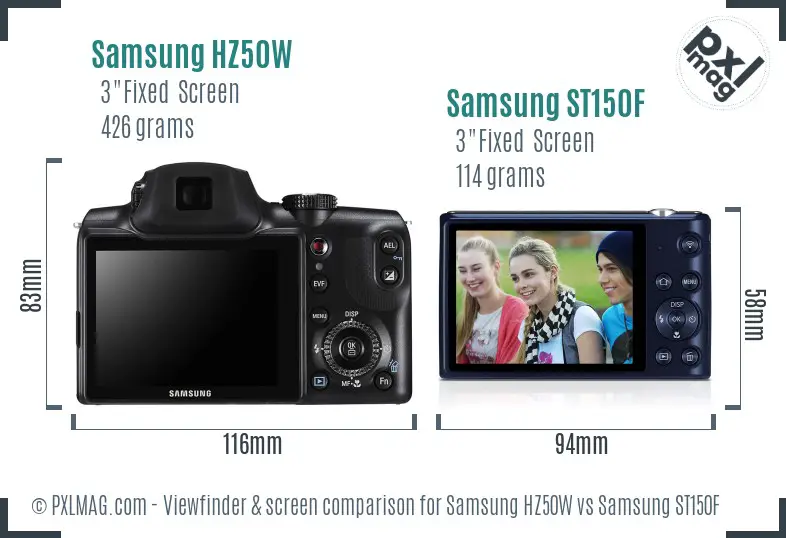 Samsung HZ50W vs Samsung ST150F Screen and Viewfinder comparison