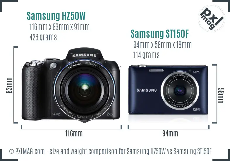 Samsung HZ50W vs Samsung ST150F size comparison