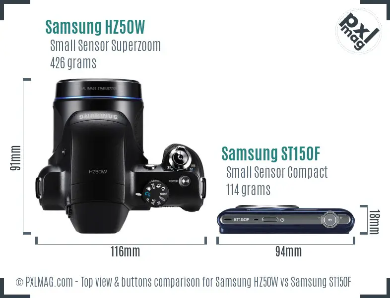 Samsung HZ50W vs Samsung ST150F top view buttons comparison
