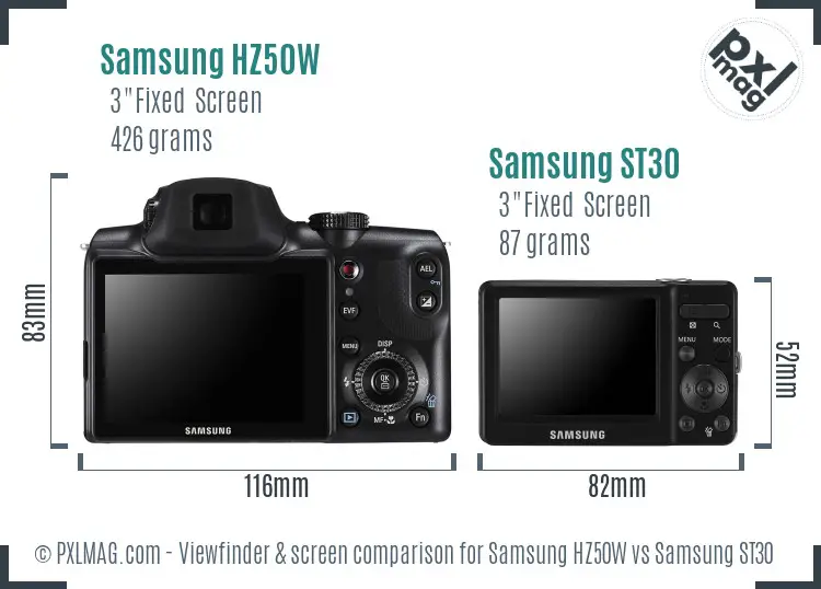 Samsung HZ50W vs Samsung ST30 Screen and Viewfinder comparison