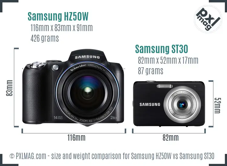 Samsung HZ50W vs Samsung ST30 size comparison