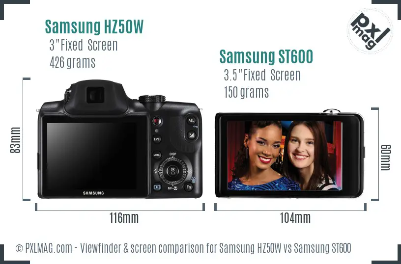 Samsung HZ50W vs Samsung ST600 Screen and Viewfinder comparison