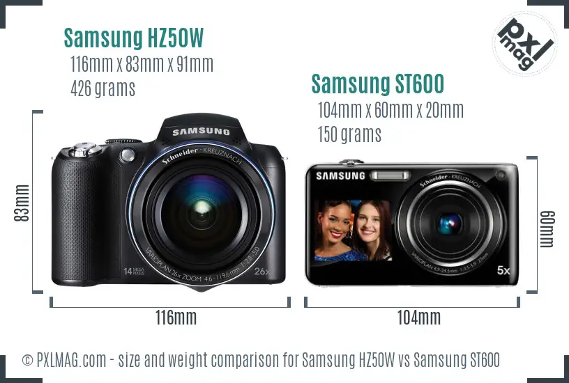 Samsung HZ50W vs Samsung ST600 size comparison