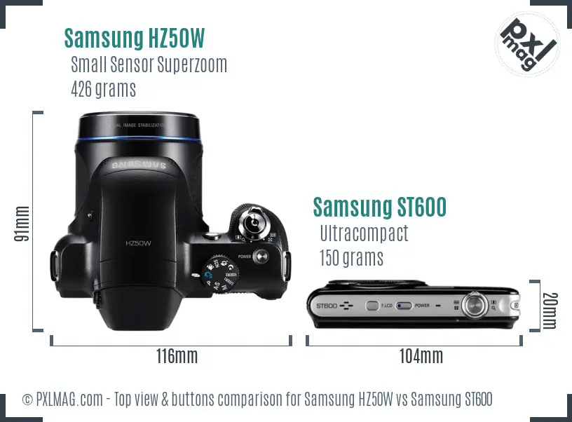 Samsung HZ50W vs Samsung ST600 top view buttons comparison