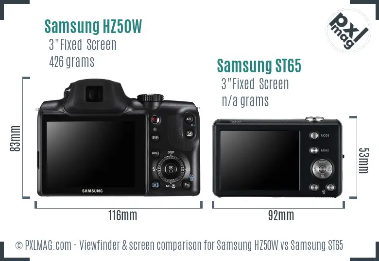 Samsung HZ50W vs Samsung ST65 Screen and Viewfinder comparison