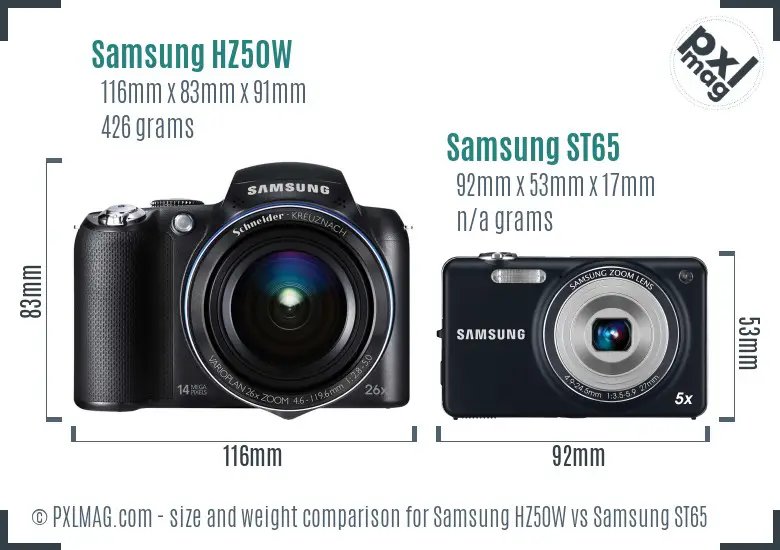 Samsung HZ50W vs Samsung ST65 size comparison
