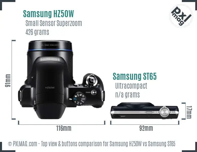 Samsung HZ50W vs Samsung ST65 top view buttons comparison