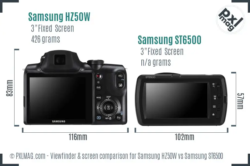 Samsung HZ50W vs Samsung ST6500 Screen and Viewfinder comparison