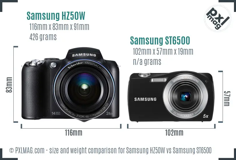 Samsung HZ50W vs Samsung ST6500 size comparison