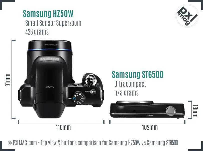 Samsung HZ50W vs Samsung ST6500 top view buttons comparison