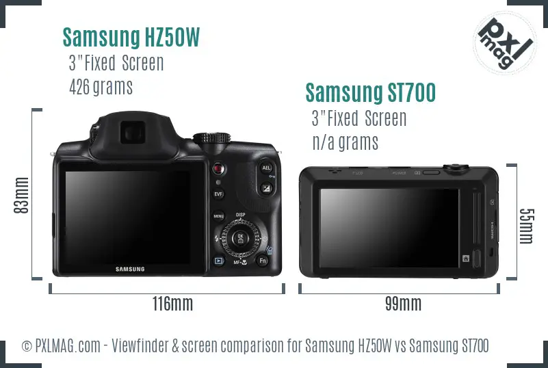 Samsung HZ50W vs Samsung ST700 Screen and Viewfinder comparison