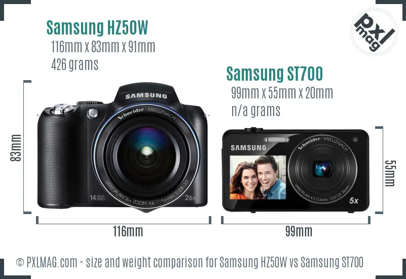Samsung HZ50W vs Samsung ST700 size comparison