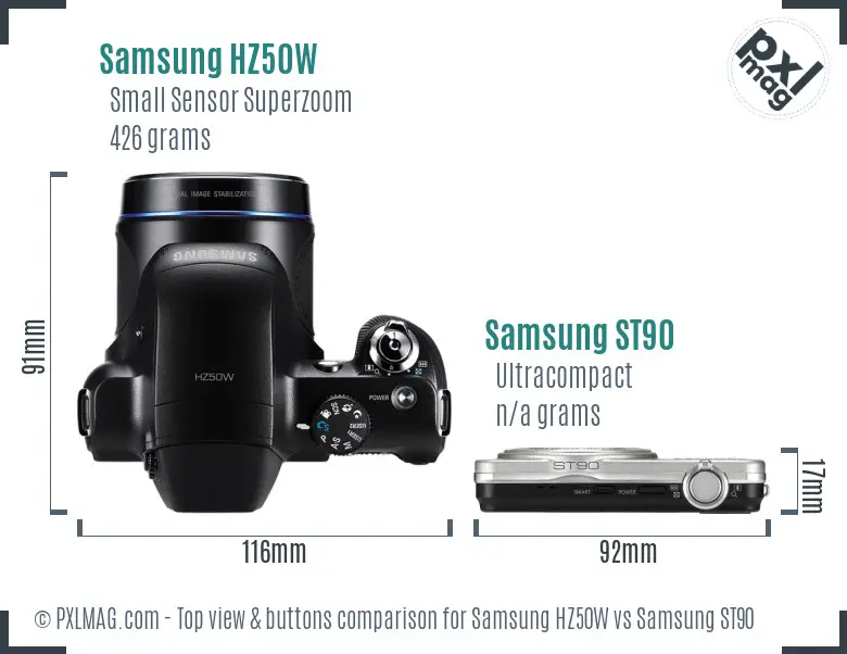 Samsung HZ50W vs Samsung ST90 top view buttons comparison