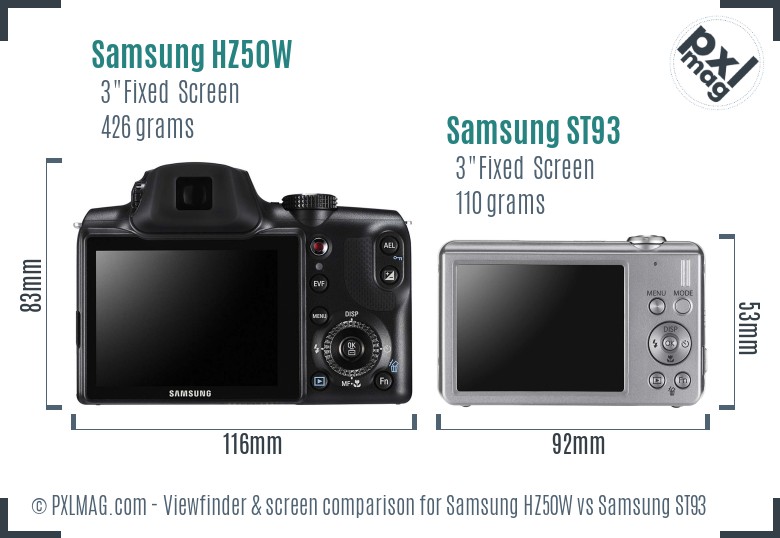 Samsung HZ50W vs Samsung ST93 Screen and Viewfinder comparison