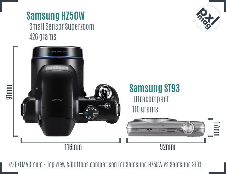 Samsung HZ50W vs Samsung ST93 top view buttons comparison