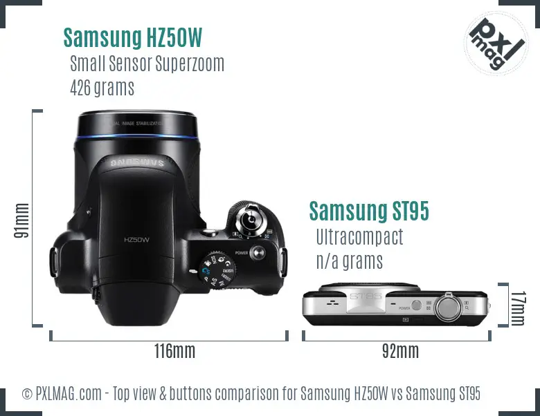 Samsung HZ50W vs Samsung ST95 top view buttons comparison