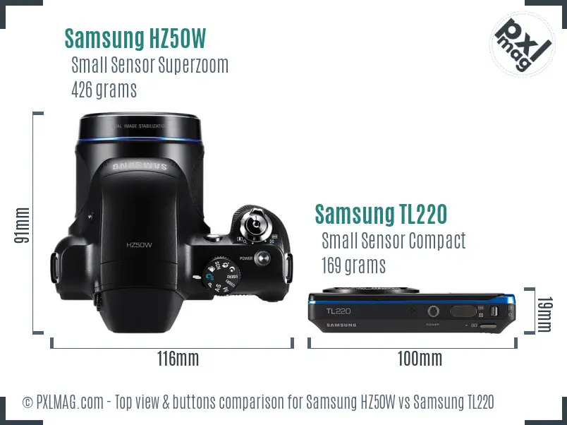 Samsung HZ50W vs Samsung TL220 top view buttons comparison