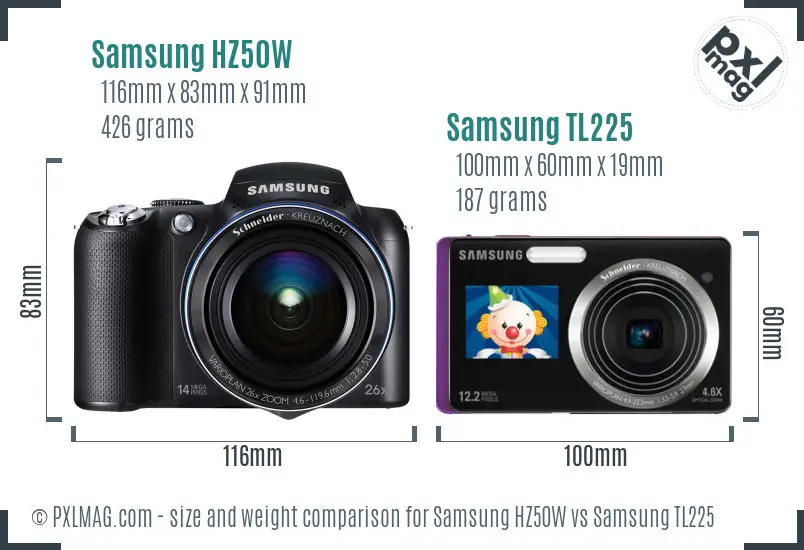 Samsung HZ50W vs Samsung TL225 size comparison