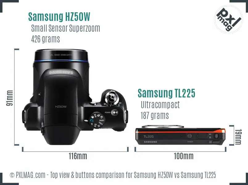 Samsung HZ50W vs Samsung TL225 top view buttons comparison