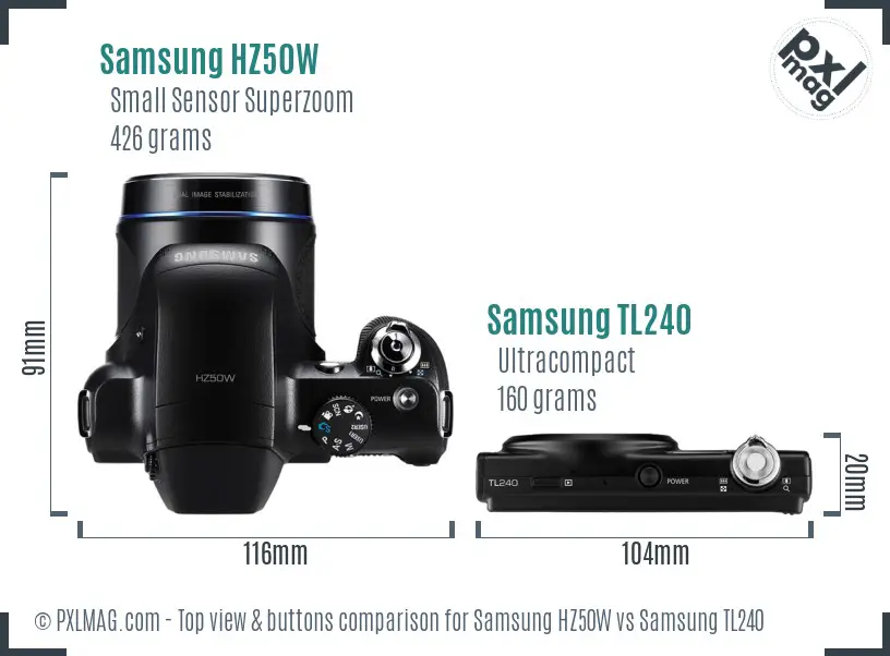 Samsung HZ50W vs Samsung TL240 top view buttons comparison