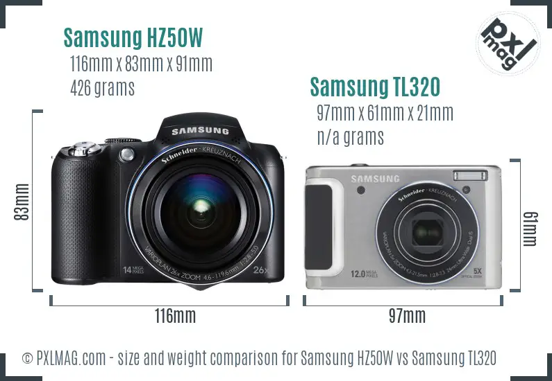 Samsung HZ50W vs Samsung TL320 size comparison