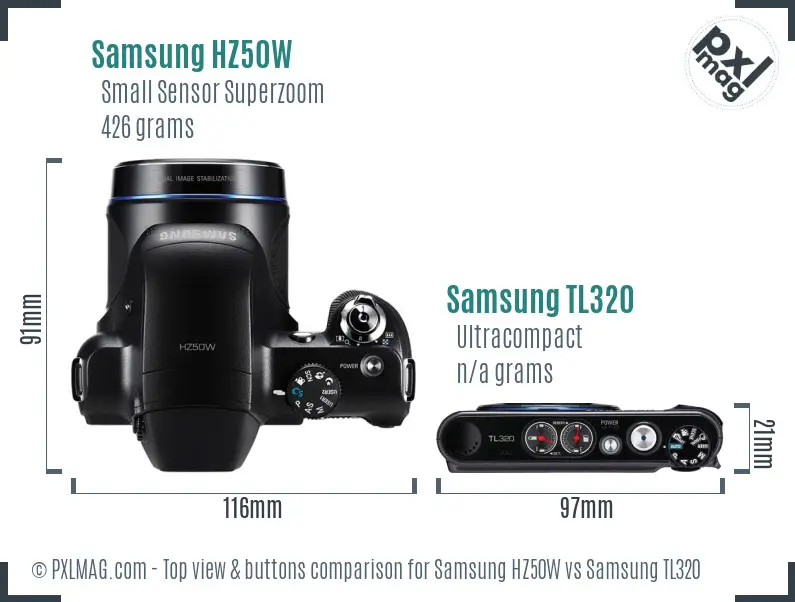 Samsung HZ50W vs Samsung TL320 top view buttons comparison