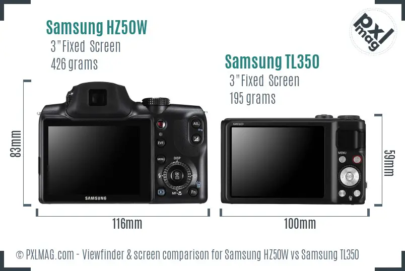 Samsung HZ50W vs Samsung TL350 Screen and Viewfinder comparison