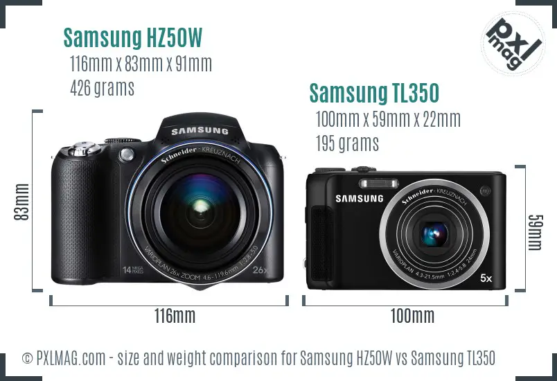 Samsung HZ50W vs Samsung TL350 size comparison