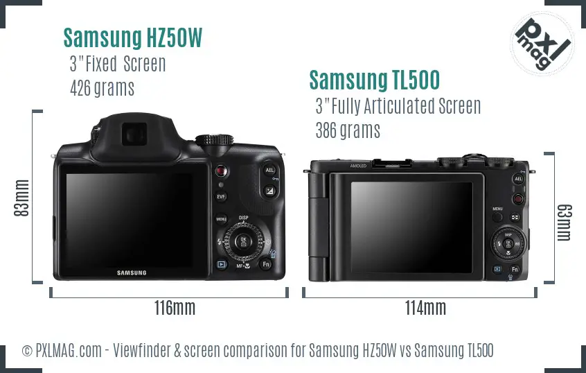 Samsung HZ50W vs Samsung TL500 Screen and Viewfinder comparison