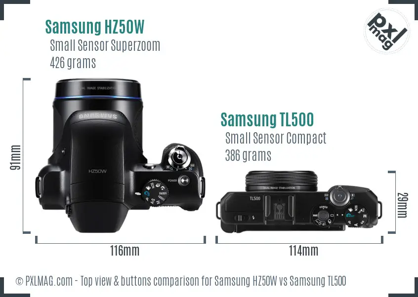 Samsung HZ50W vs Samsung TL500 top view buttons comparison