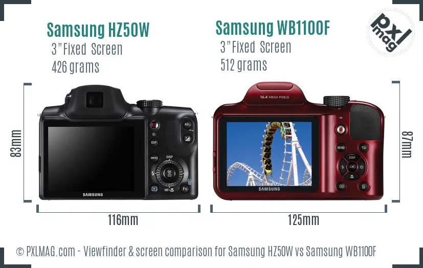 Samsung HZ50W vs Samsung WB1100F Screen and Viewfinder comparison