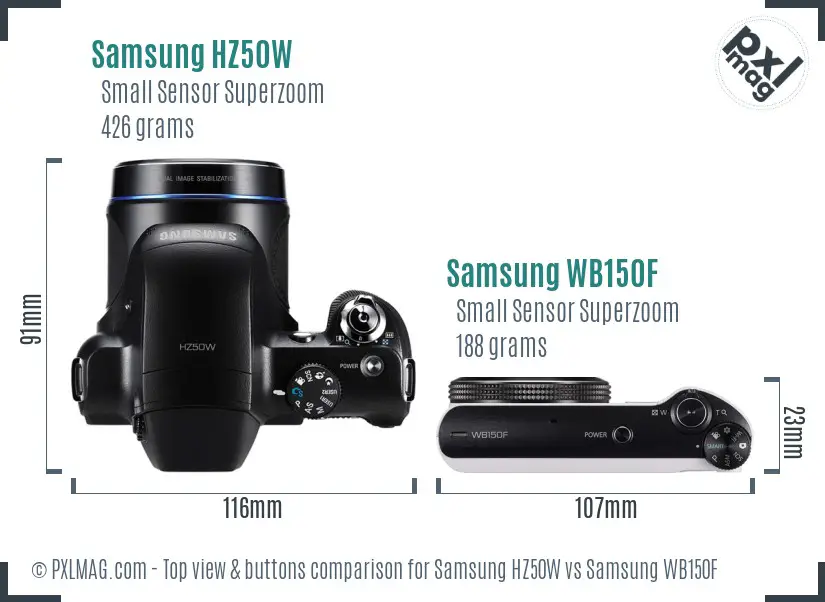 Samsung HZ50W vs Samsung WB150F top view buttons comparison