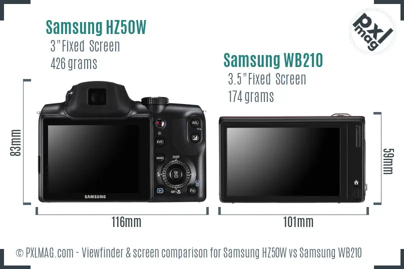 Samsung HZ50W vs Samsung WB210 Screen and Viewfinder comparison